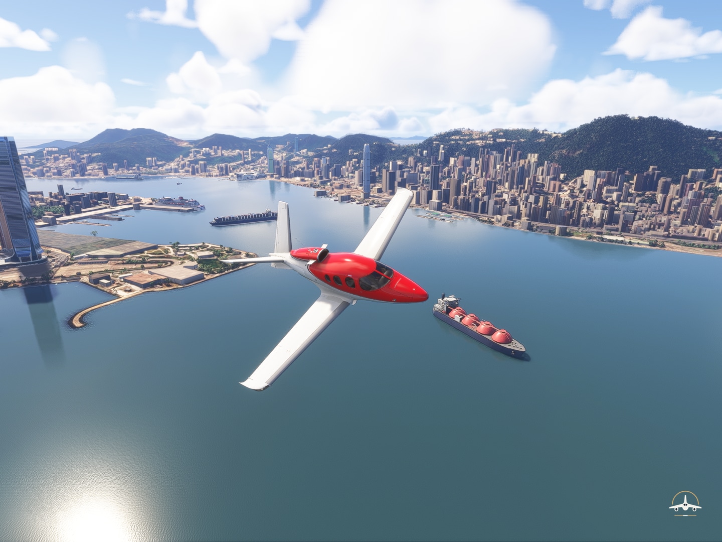 Cirrus Vision Jet cruising over Hong Kong